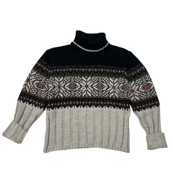 Vintage Fair Isle Knit Turtleneck Sweater Snowflake Nordic Pattern / Small - - Picture 1 of 5